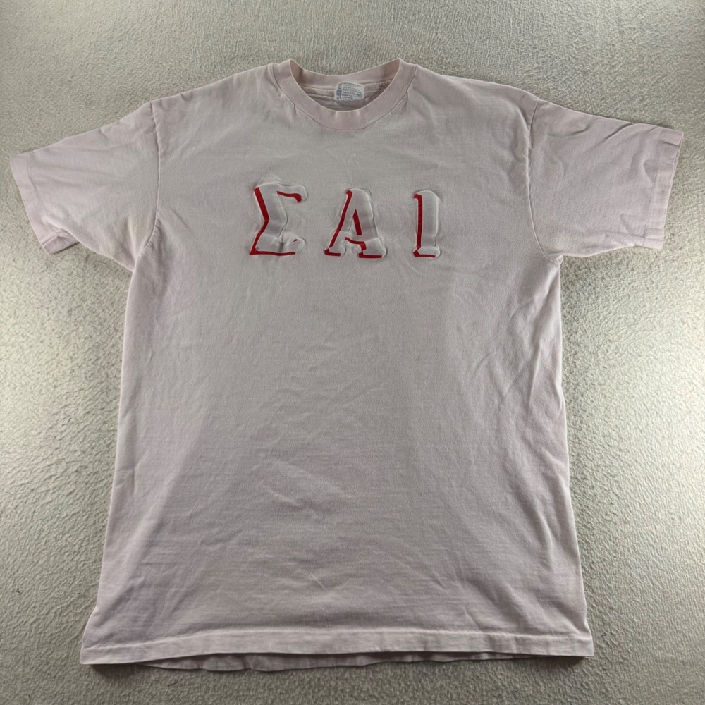Hanes‎ Beefy T Shirt XL Light Pink Sigma Alpha Iota Sorority Greek Letters Tee